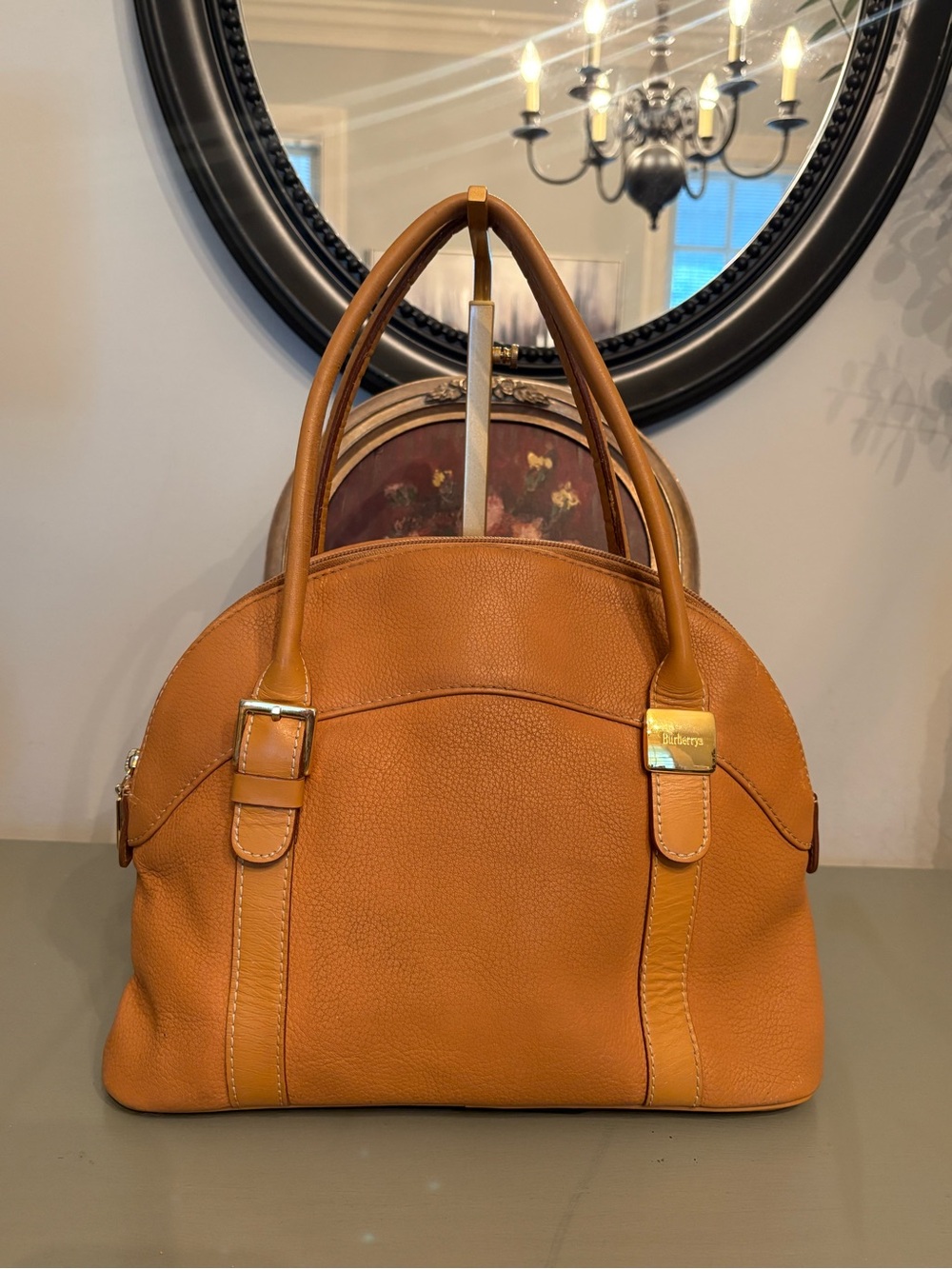 Vintage Burberrys Tan Leather Dome Satchel